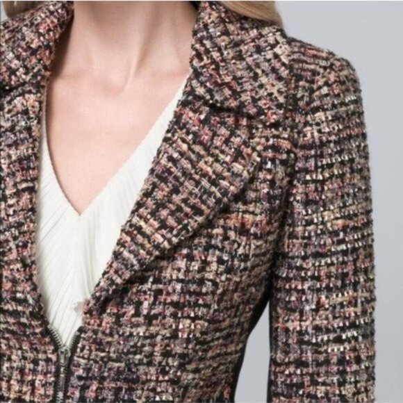 NWOT White House Black Market Tweed Moto Jacket - Black w/ Pink Flush - Picture 3 of 6